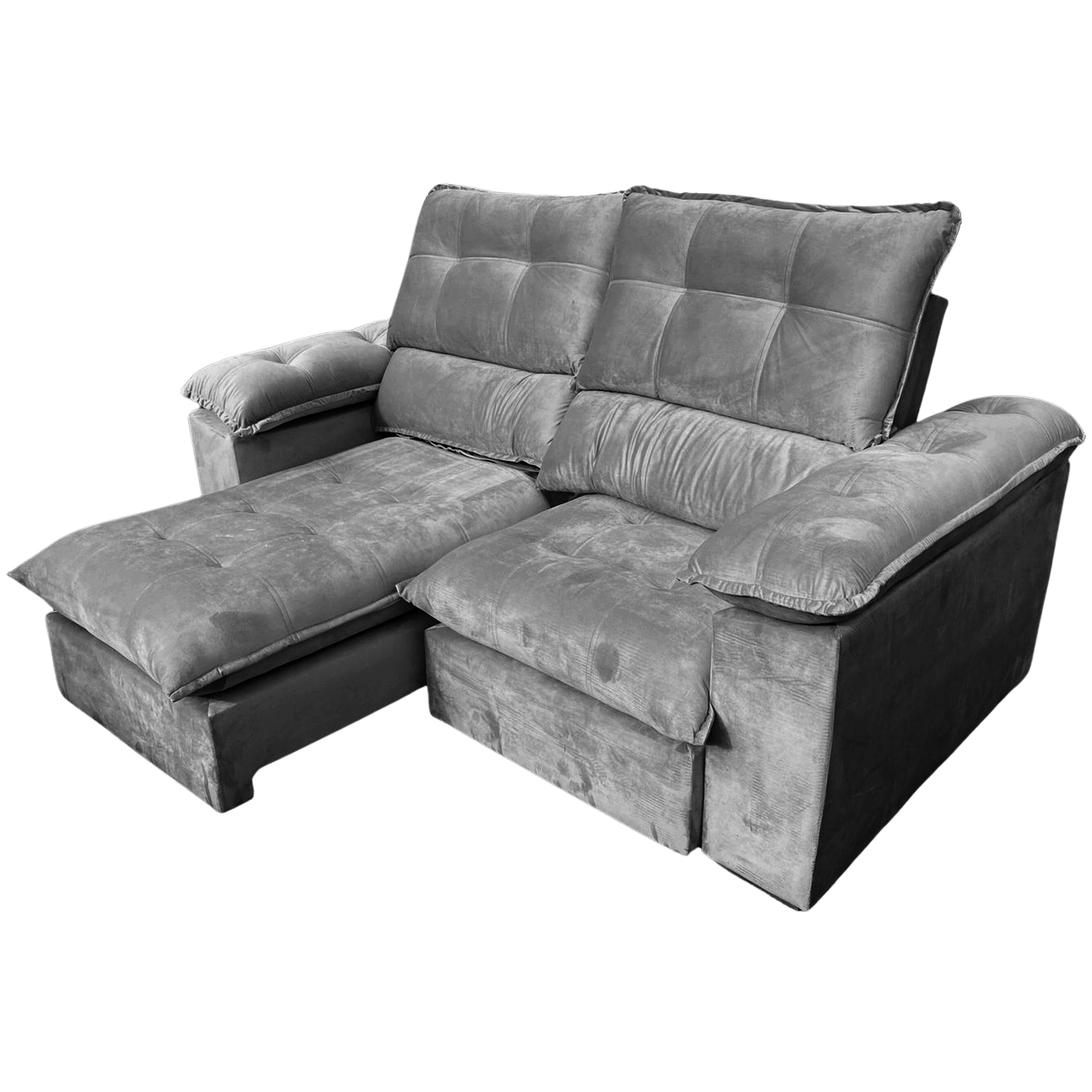 Sofá Retrátil e Reclinável Suíça 2,50 m Veludo Cinza Grafite – LEO DECOR (PROMOÇÃO - LEVE AVARIA) - Imagem 2