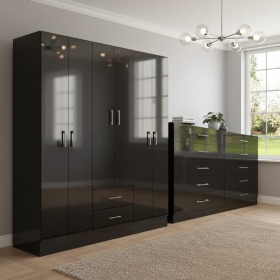 Guarda-Roupa 6 Portas Jamaica 6002 + Cômoda 10 Gavetas Caribe Preto – FELLICCI