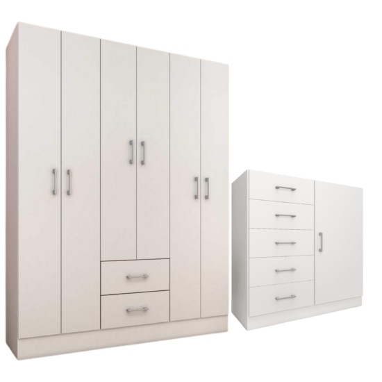 Alternative view of Guarda-Roupa 6 Portas Jamaica 6002 + Cômoda 5 Gavetas Sapateira Miami Branco – FELLICCI
