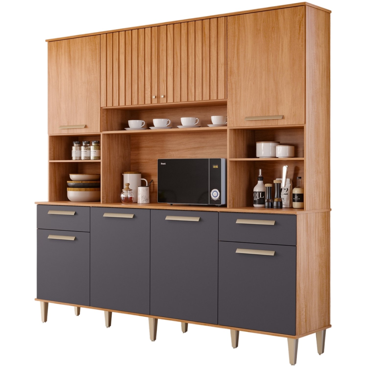 Kit Cozinha 8 portas Lívia 2,00 m Cinamomo/Titanium - MGM MÓVEIS - Imagem 4