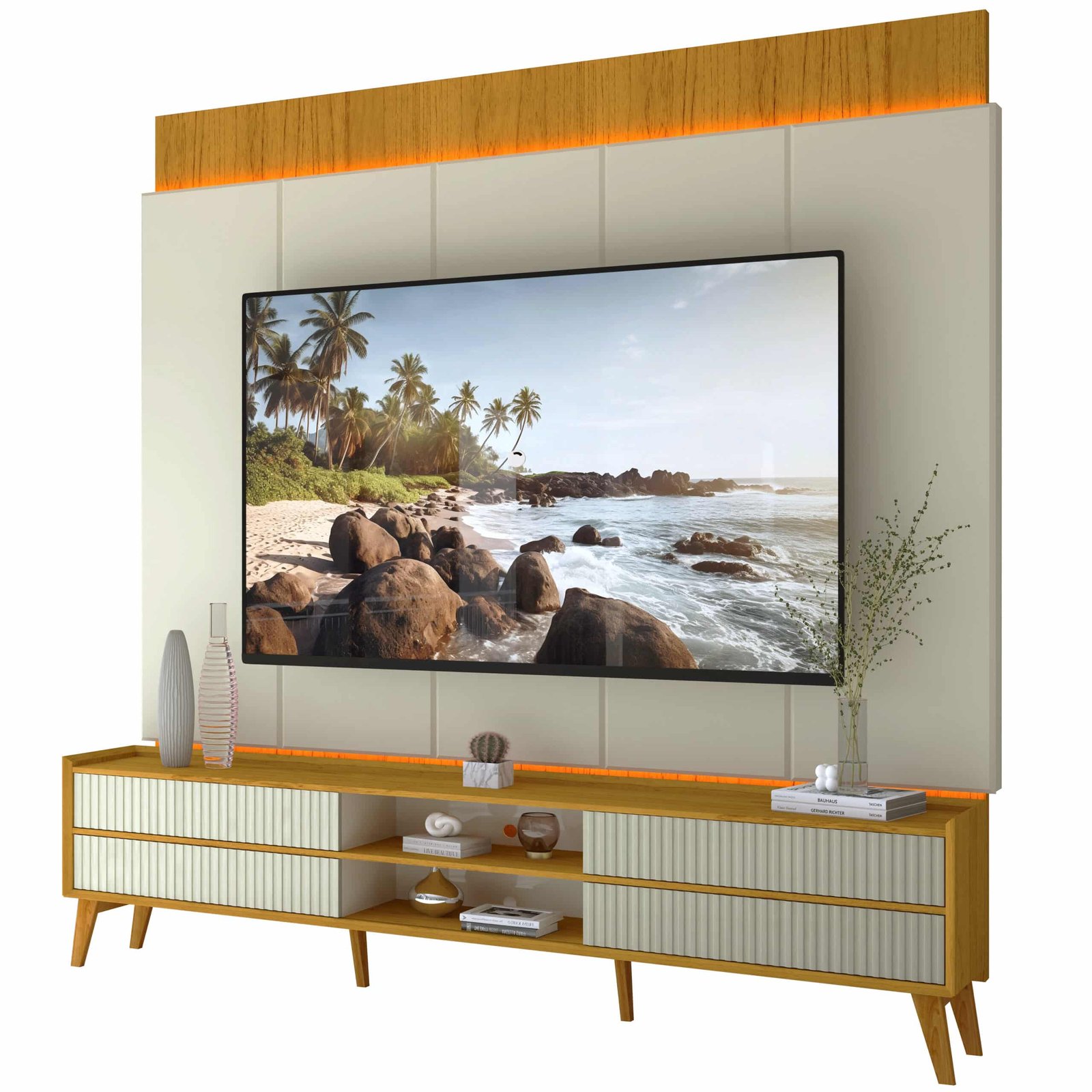 Painel + Rack até 85" Magnífico Naturale/Off White - GELIUS - Imagem 7