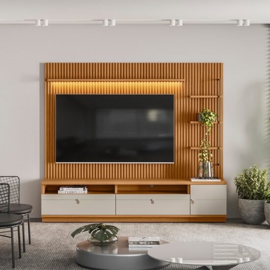 Painel até 75" + Rack + Módulo Lateral Ouro Preto Nature/Off White - LINEA BRASIL