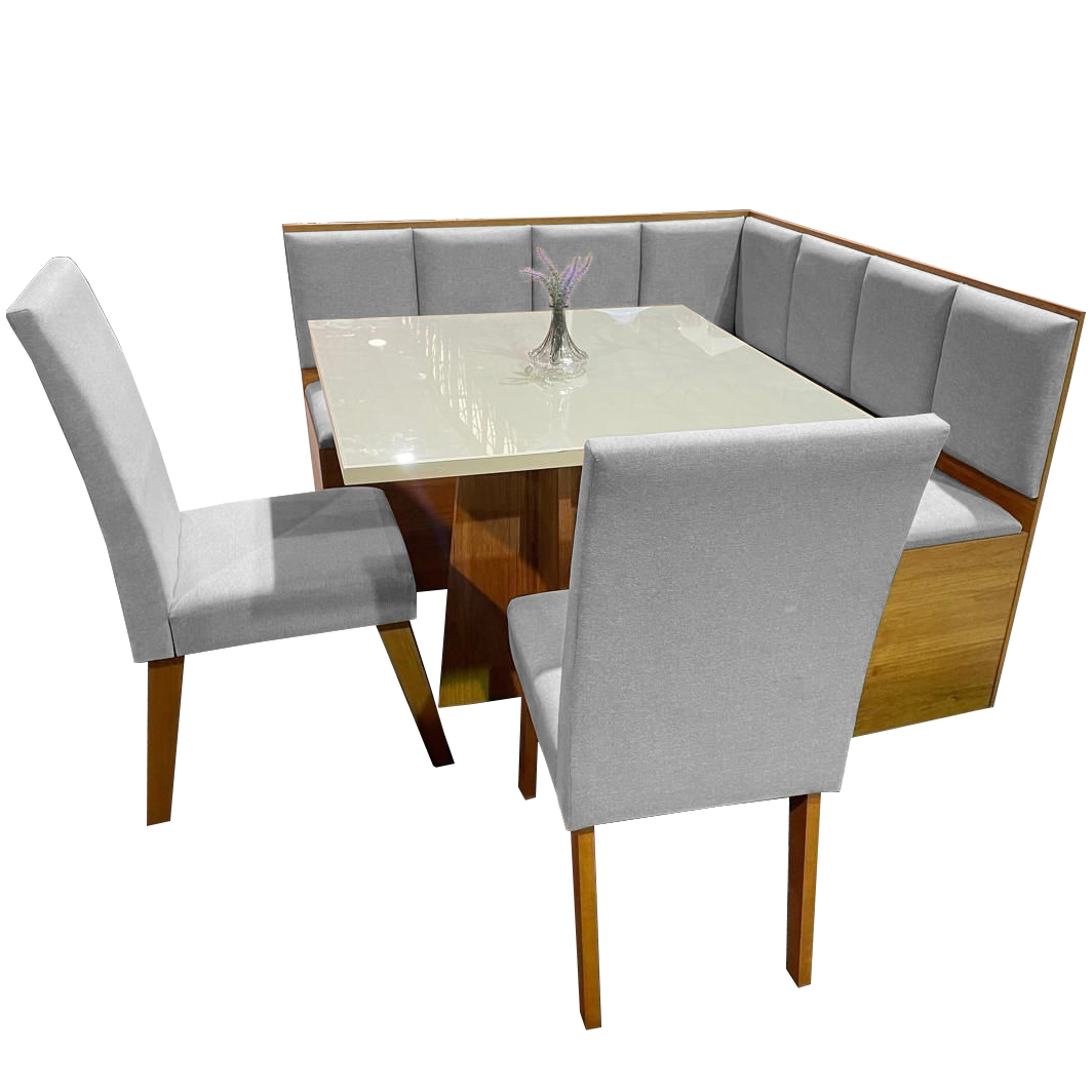 Conjunto Canto Alemao Bau + Mesa Mon/Soberano Mel/Blonde + 2 Cadeiras Milao Mel/Linho Inox - VIERO MOVEIS - Imagem 7