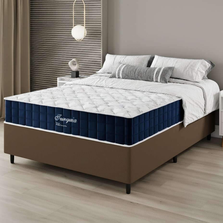 Colchão Casal Turquia 25 cm D28 Molas Ensacadas + Base Simples Corino Marrom – VIERO MÓVEIS + ALTO NÍVEL