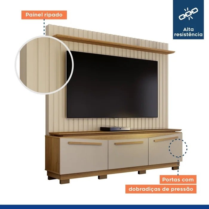 Home Theater até 75" Montreal Off White/Cinamomo - VALDEMÓVEIS - Imagem 4