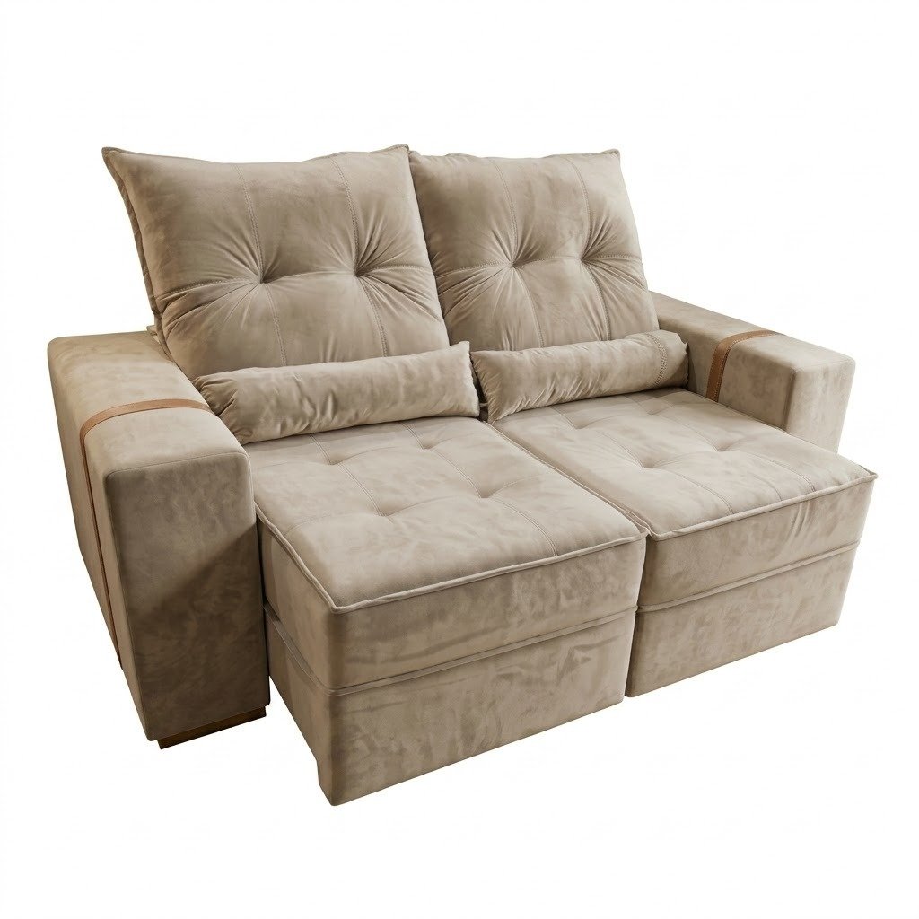 Sofá Retrátil e Reclinável Júnior 1,80 m Veludo Bege 03 - IMPERIAL DECOR - Imagem 2