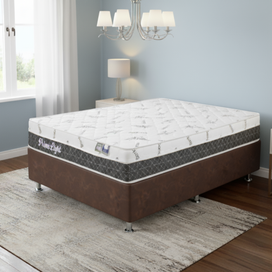 Colchão Casal Prime Light 30 cm D28 Molas Ensacadas + Base Simples Corino Marrom – ORTHOPRIME + ALTO NÍVEL