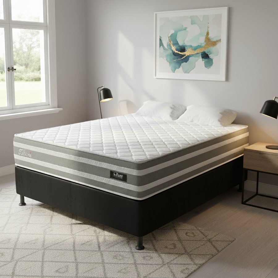 Colchão Casal Talismã 30 cm D28 Molas Ensacadas + Base Simples Corino Preto – DESIGN + BIOSTAR