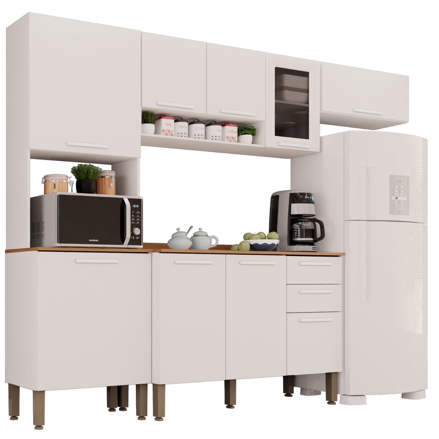 Cozinha Completa New Valência (Vidro fumê) Branco - SALLÊTO - Imagem 3