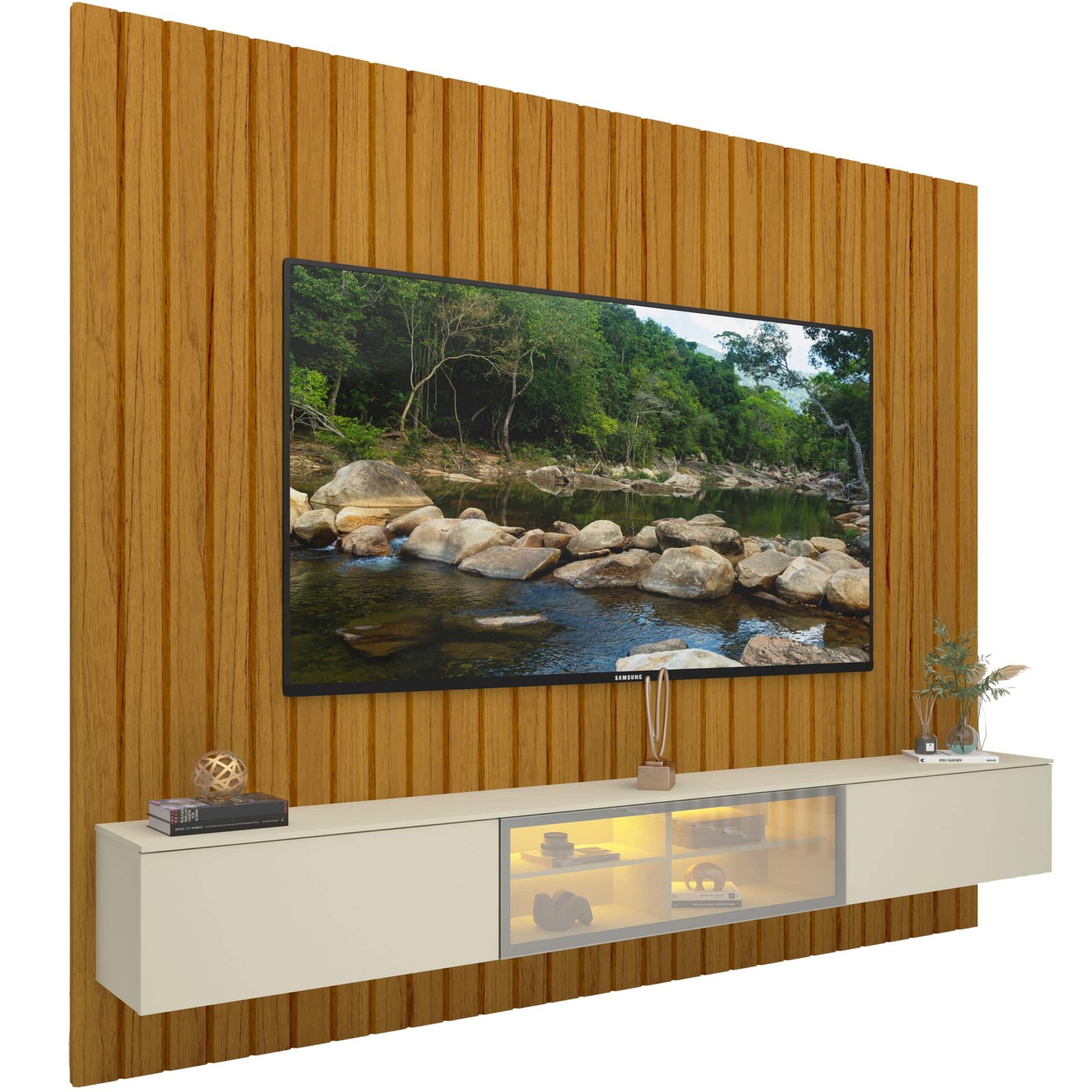 Home Suspenso até 85" Majestade 230 Naturale com Nicho Luminare Off White - GELIUS - Imagem 6