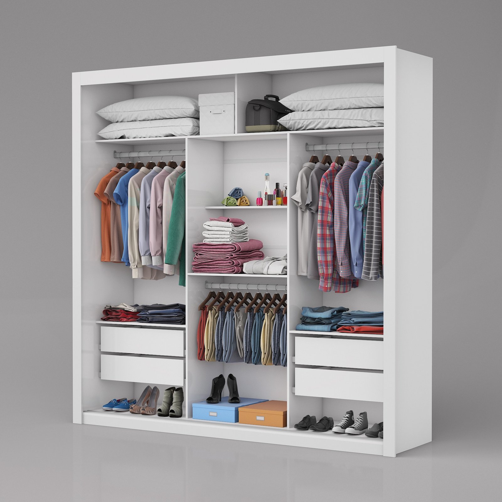 Guarda-Roupa 3 Portas Veneza/Clara/Berlim Premium (3 portas espelhadas) 1,855 m Branco – CARIOCA MÓVEIS - Imagem 2