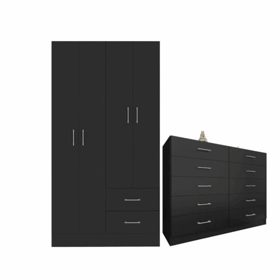 Alternative view of Guarda-Roupa 4 Portas Panamá 4002 + Cômoda 10 Gavetas Caribe Preto – FELLICCI