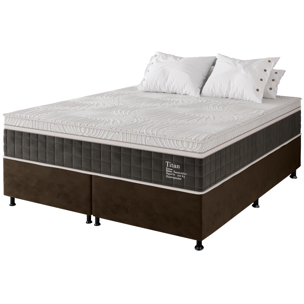 Colchão Queen Massageador Titan/Thor 34 cm D28 Molas Ensacadas + Base Box Simples Corino Marrom – VIERO + ALTO NÍVEL - Imagem 5