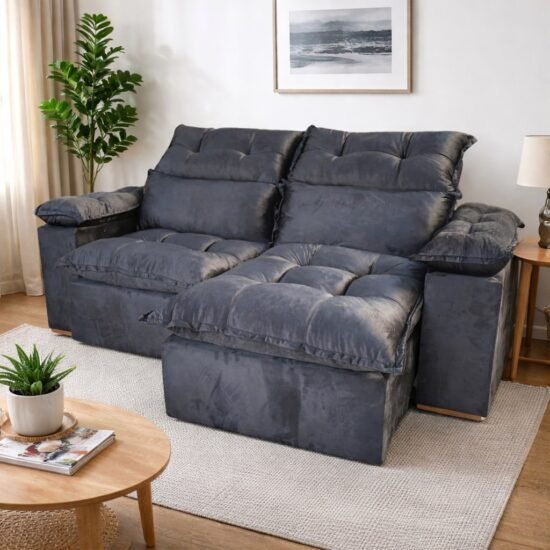 Sofá Retrátil e Reclinável Imperial 2,00 m Veludo Jolie Preto 12 - IMPERIAL DECOR