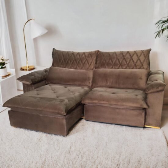 Sofá Retrátil e Reclinável Arezzo 2,50 m Veludo Marrom - ARJAN DECOR