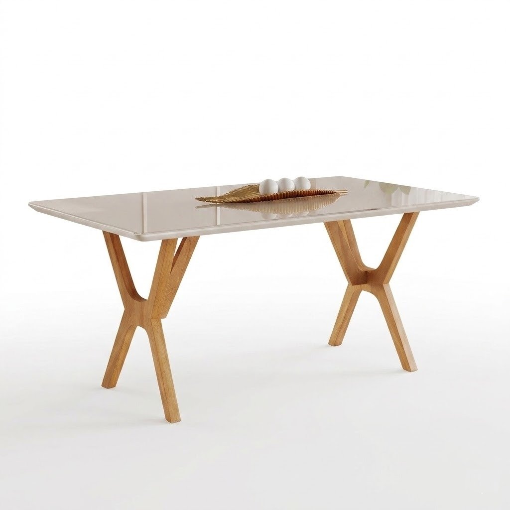 Mesa Essência 180 (C/Vidro) Cinamomo/Off White - JCM MOVELARIA - Imagem 2