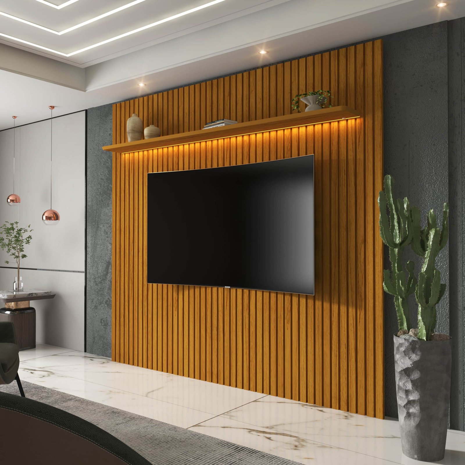 Painel até 75" Nobre Ripado 185 Naturale - GELIUS - Imagem 2