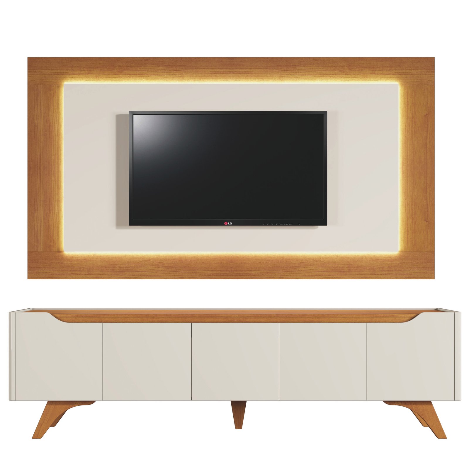 Painel + Rack até 65" Atenas 2.2 Off White/Naturale - MAVAULAR - Imagem 5