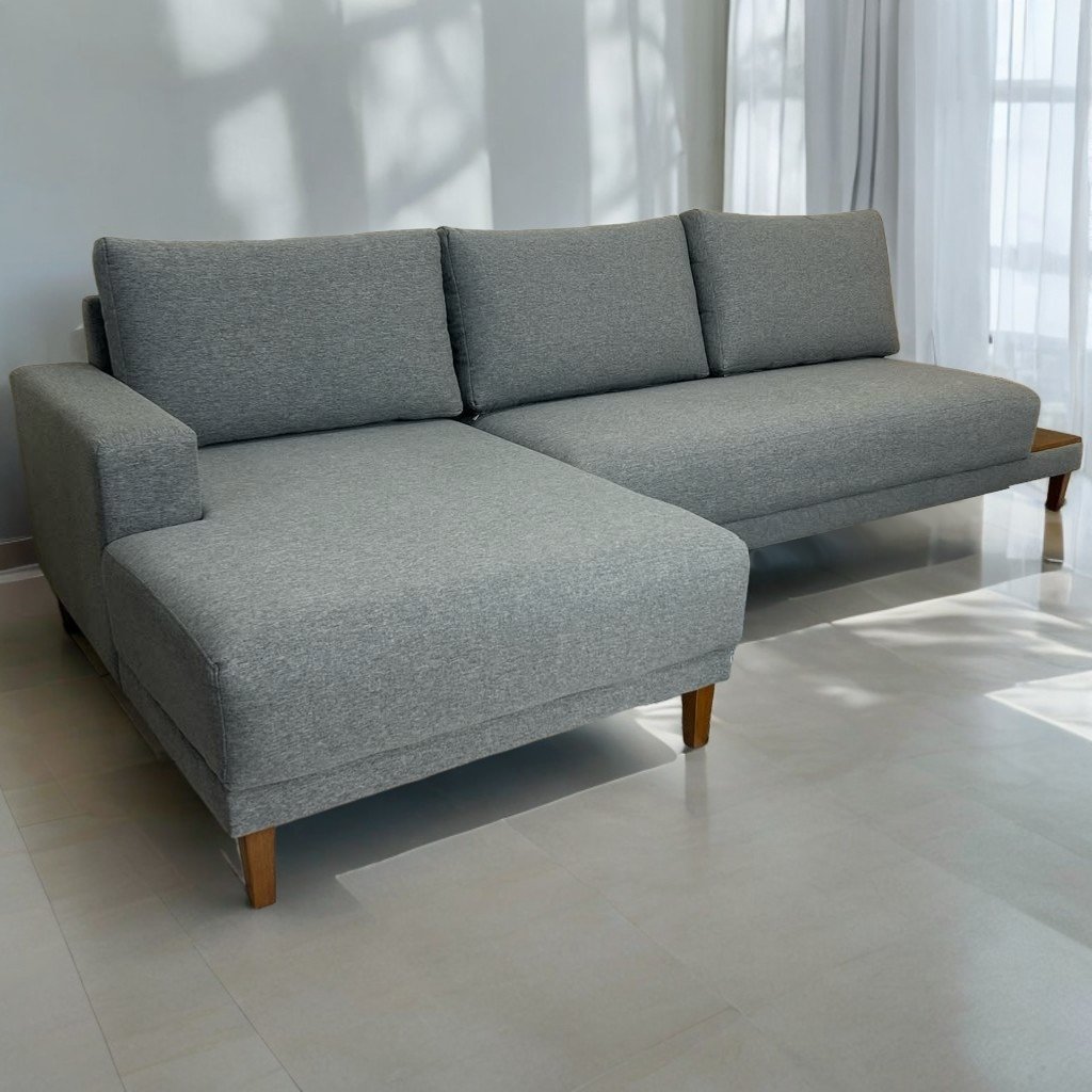 Sofá com Chaise Ref.825 2,90 m Chenile Linho Cinza Firenze - RONDOMÓVEIS - Imagem 2