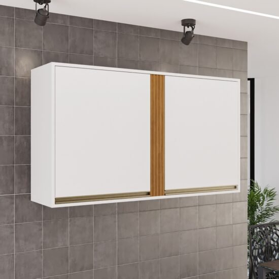 Armário Aéreo 2 Portas Pérola 1,20 m Branco/Cinamomo - SALLÊTO