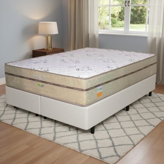 Colchão Queen Toronto 30 cm D28 Molas Ensacadas + Base Simples Corino Branco – ECOTEC + ALTO NÍVEL