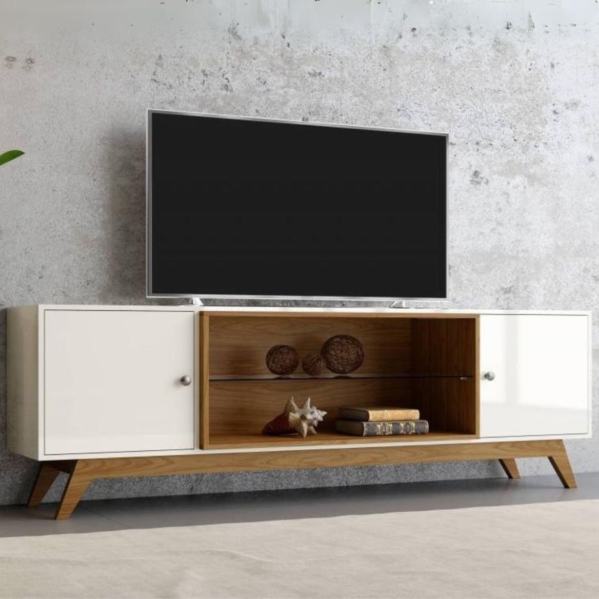 Rack até 60" Thor R418 Off White/Freijó - DALLA COSTA