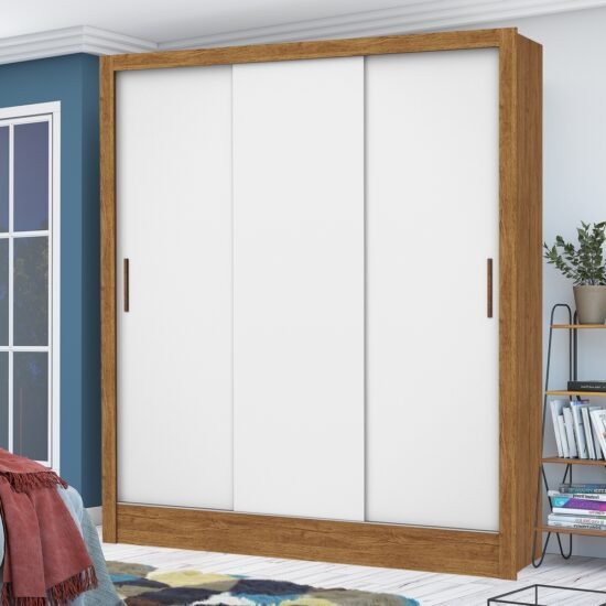 Guarda-Roupa 3 Portas Dubai/Santiago (Sem espelho) Cinamomo/Branco - CARIOCA MOVEIS