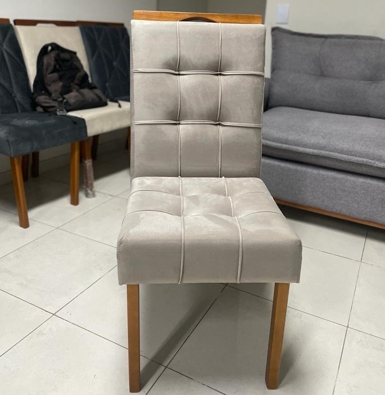 Mesa Apogeu (Tampo Maxi) 170 Amêndoa Clean/Off White com 6 Cadeiras Sophia Veludo Bege – LOPAS + WM DECOR - Imagem 2