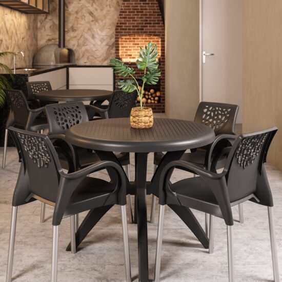 Mesa Deluxe 90 com 4 Poltronas Deluxe Preto – FORTE PLÁSTICO