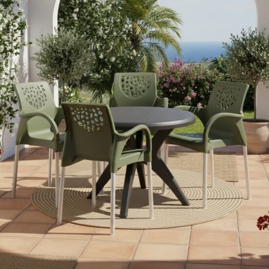 Mesa Deluxe 90 Preto com 4 Poltronas Deluxe Verde – FORTE PLÁSTICO