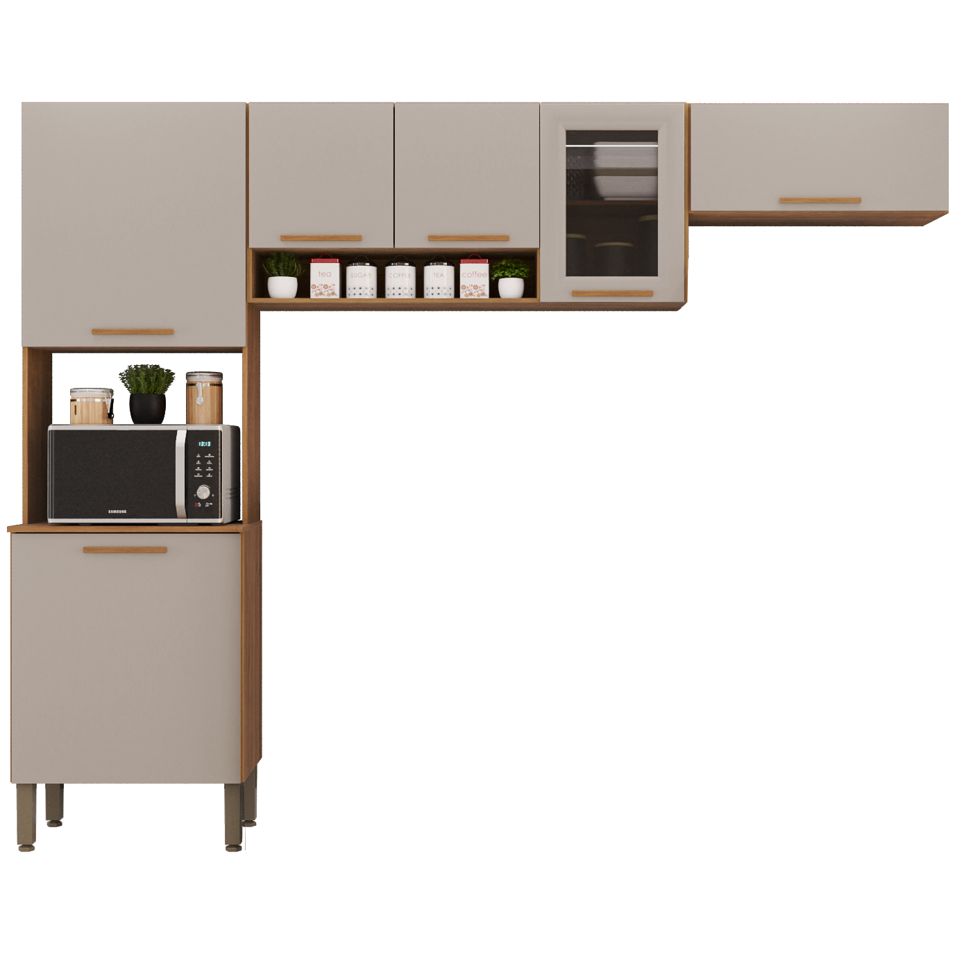 Cozinha 3 Peças (S/Balcão) New Valência (Vidro Fumê) Cinamomo/Off White - SALLÊTO - Imagem 2