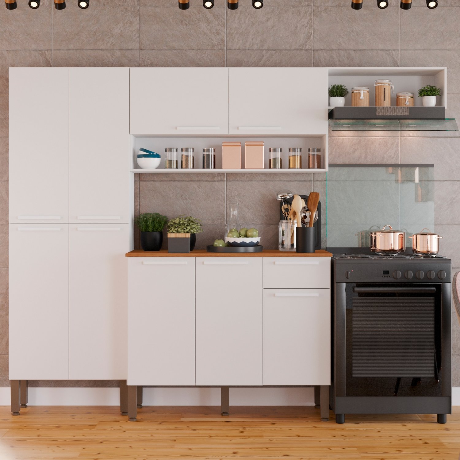 Cozinha Completa com Balcão Madri Branco - SALLÊTO - Imagem 2