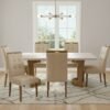 Mesa Liz 160 (Tampo 40 mm) Cinamomo/Off White com 6 Cadeiras Sophia Veludo Bege – VALDEMÓVEIS + WM DECOR