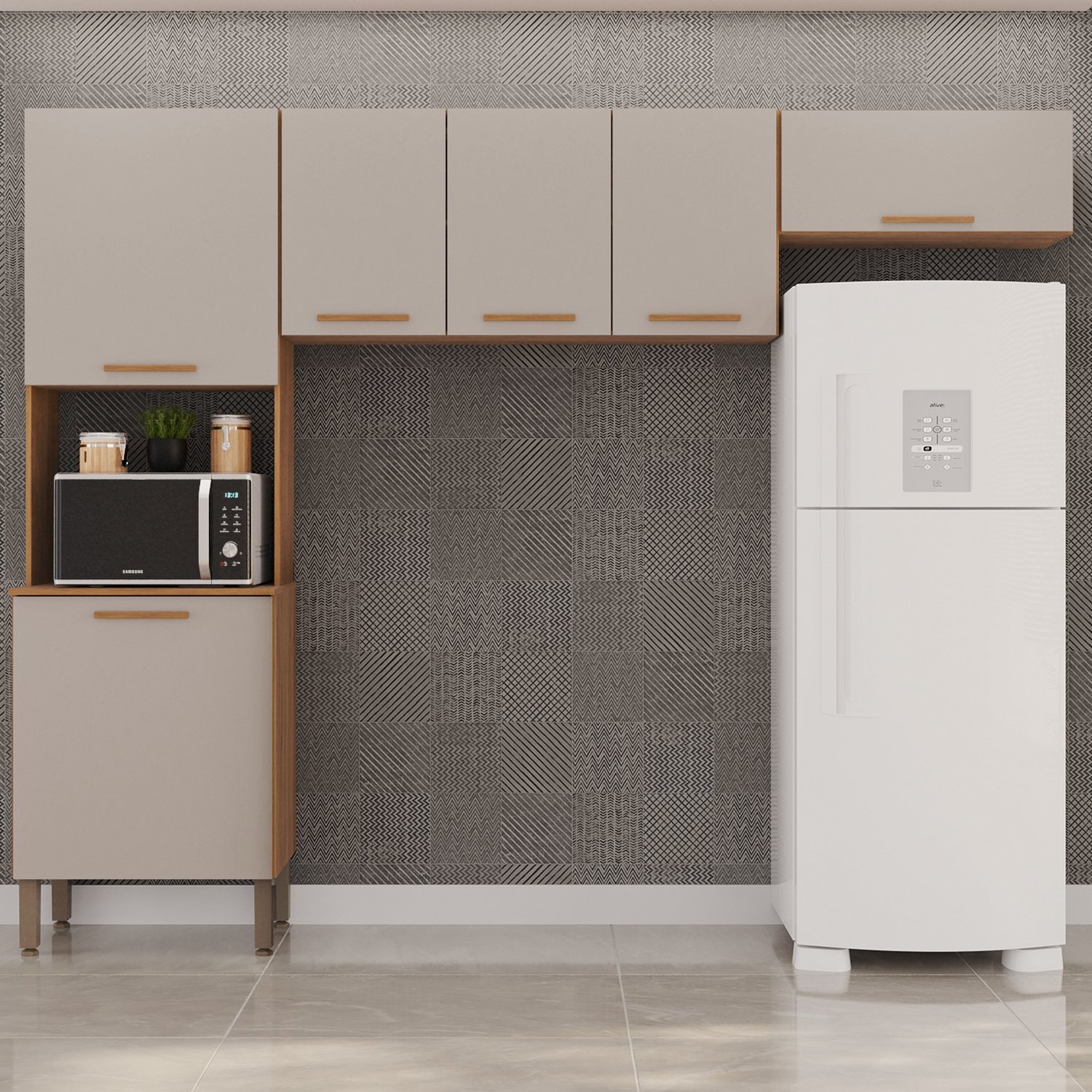 Cozinha 3 Peças (S/Balcão) New Valência Cinamomo/Off White - SALLÊTO