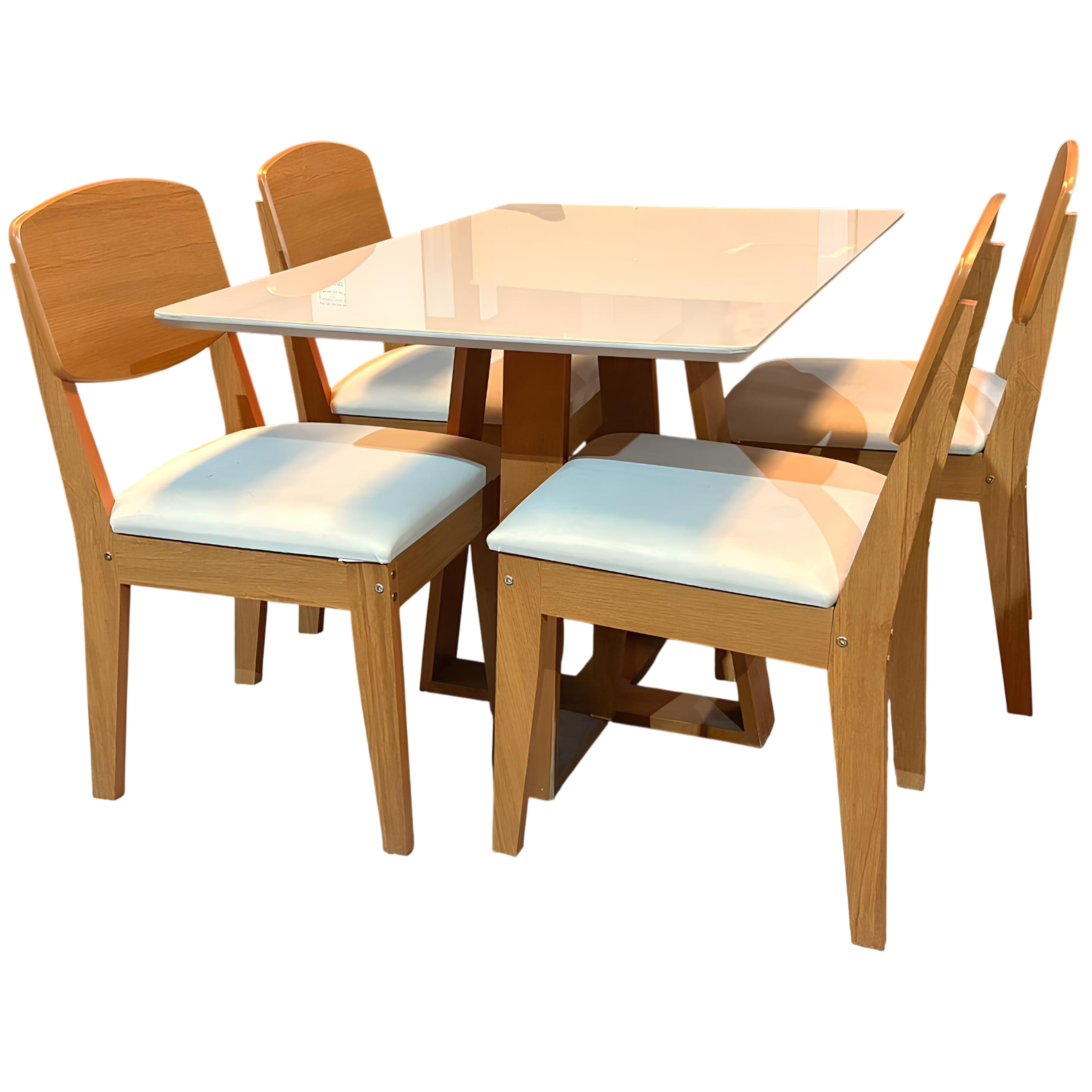 Mesa Pedro 90 Mel/Off White com 4 Cadeiras Havana Veludo Creme – ART ASSENTOS + RUFATO - Imagem 4