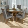 Mesa Redonda Simpatia 108 Cinamomo com 4 Cadeiras Sophia Veludo Cinza Grafite – JCM MOVELARIA + WM DECOR