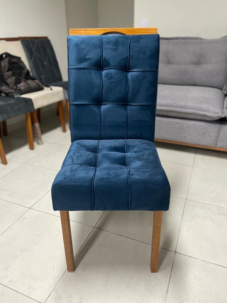 Mesa Nevada 120 (Tampo Smart Plus) Cinamomo/Off White com 4 Cadeiras Sophia Veludo Azul – CEL MÓVEIS + WM DECOR - Imagem 2