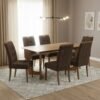 Mesa Dubai 160 (Tampo Londres s/vidro) Cinamomo com 6 Cadeiras Sophia Veludo Marrom – CEL MÓVEIS + WM DECOR