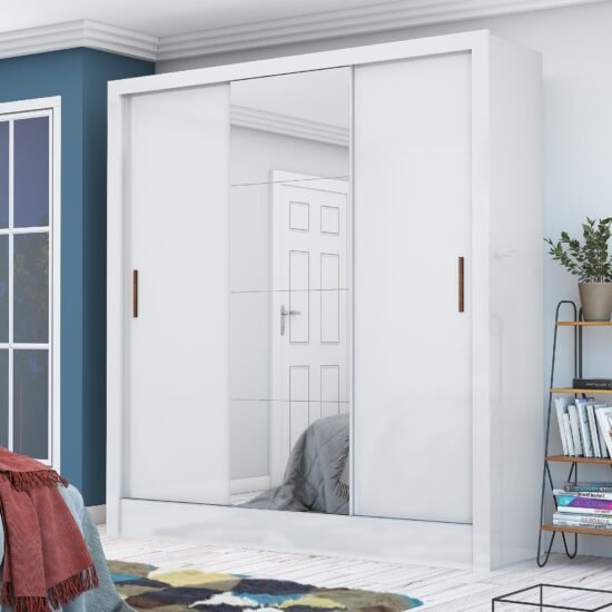 Guarda-Roupa 3 Portas Dubai/Santiago Plus (1 porta espelhada) 1,79 m Branco - CARIOCA MÓVEIS