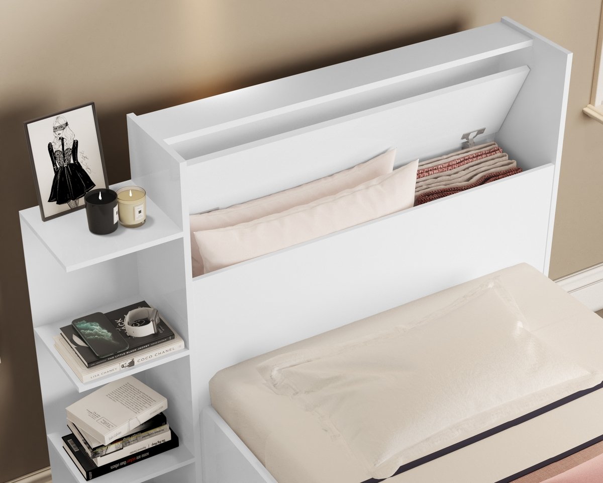 Cama Solteiro Baú Isa + Auxiliar Mili Branco – MADEC MÓVEIS - Imagem 2