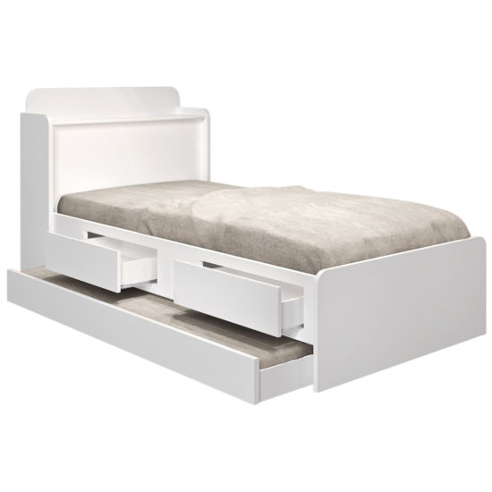 Alternative view of Cama Solteiro Baú Tamires + Auxiliar Mili Branco – MADEC MÓVEIS