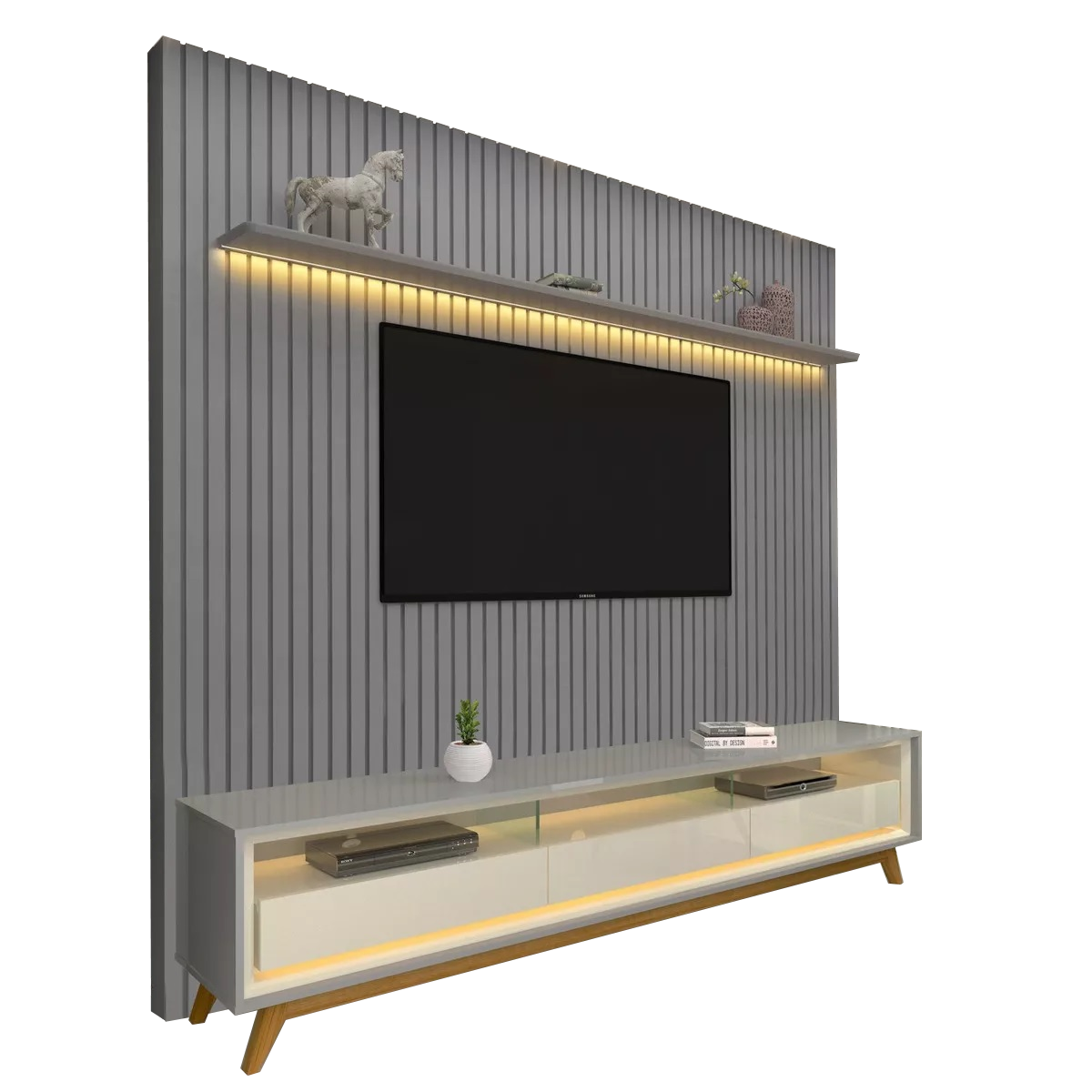Painel até 85″ Nobre 230 Cinza + Rack Requinte 212 Cinza/Off White – GELIUS - Imagem 4