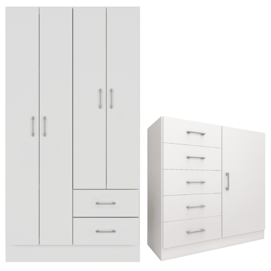 Alternative view of Guarda-Roupa 4 Portas Panamá 4002 + Cômoda 5 Gavetas Sapateira Miami Branco - FELLICCI