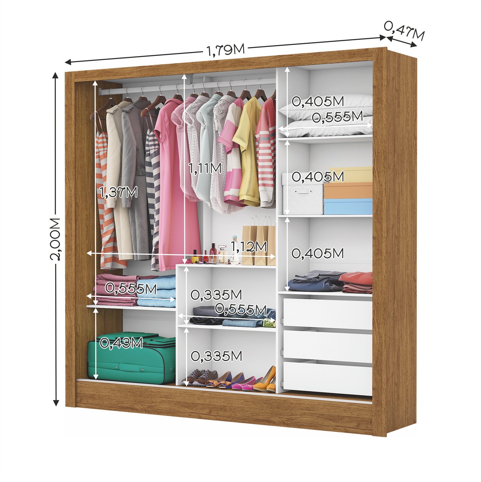 Guarda-Roupa 3 Portas Dubai/Santiago Premium (3 portas espelhadas) 1,79 m Cinamomo - CARIOCA MÓVEIS - Imagem 3