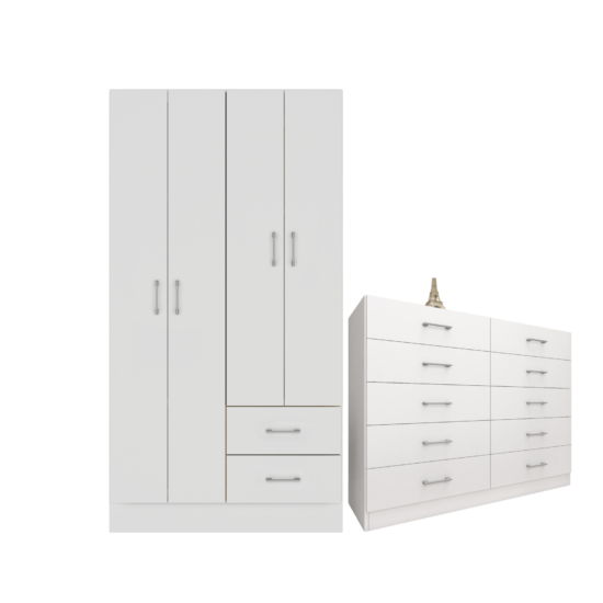 Alternative view of Guarda-Roupa 4 Portas Panamá 4002 + Cômoda 10 Gavetas Caribe Branco – FELLICCI