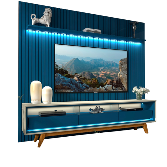 Alternative view of Painel até 85″ Nobre 230 Azul + Rack Requinte 212 Off White/Azul – GELIUS