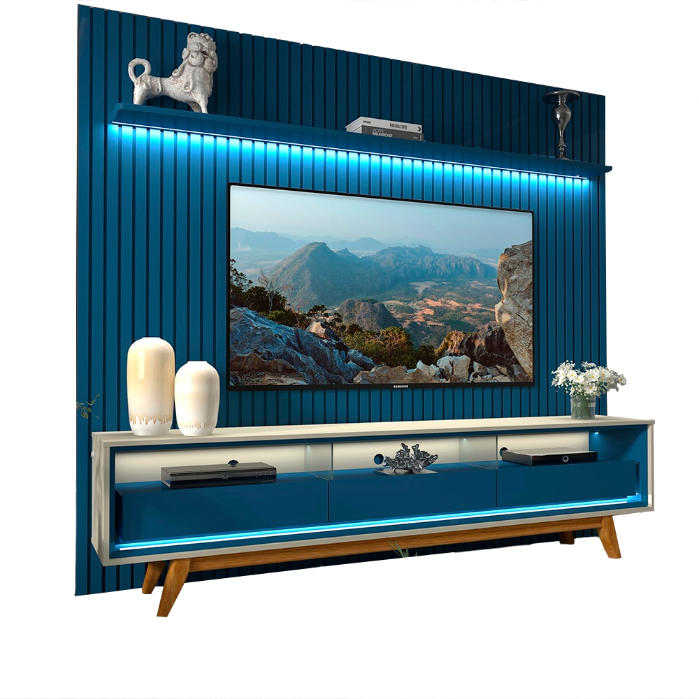Painel até 85″ Nobre 230 Azul + Rack Requinte 212 Off White/Azul – GELIUS - Imagem 2