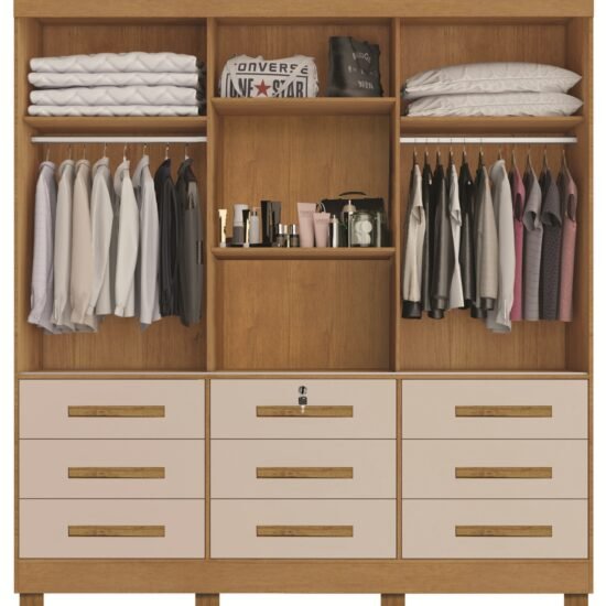 Alternative view of Guarda-Roupa 3 Portas(Com Pés)Athenas 1,80 m Nature/Off White – BIANCHI