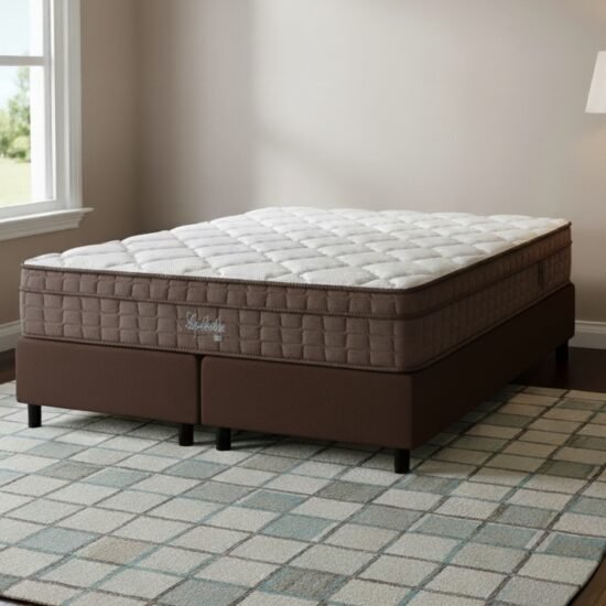Colchão Queen Star One D28/AG D70 + Base Box Simples Corino Marrom – ANJOS COLCHÕES + ALTO NÍVEL CAMAS E COLCHÕES