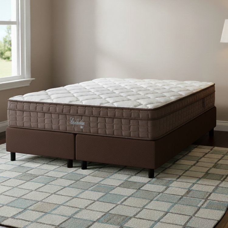 Colchão Queen Star One D28/AG D70 + Base Box Simples Corino Marrom – ANJOS COLCHÕES + ALTO NÍVEL CAMAS E COLCHÕES